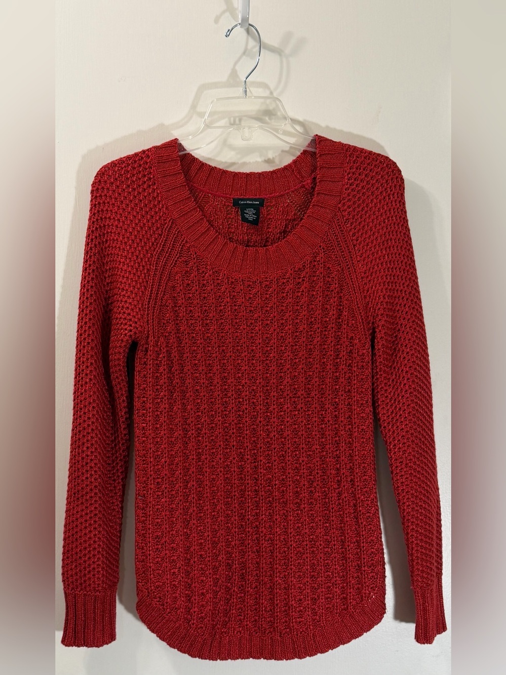 Calvin Klein Jeans Textured Red Crew Neck Sweater